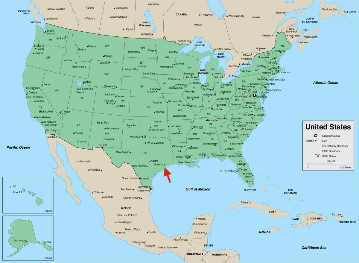 テキサス州ヒューストン - アメリカ地図